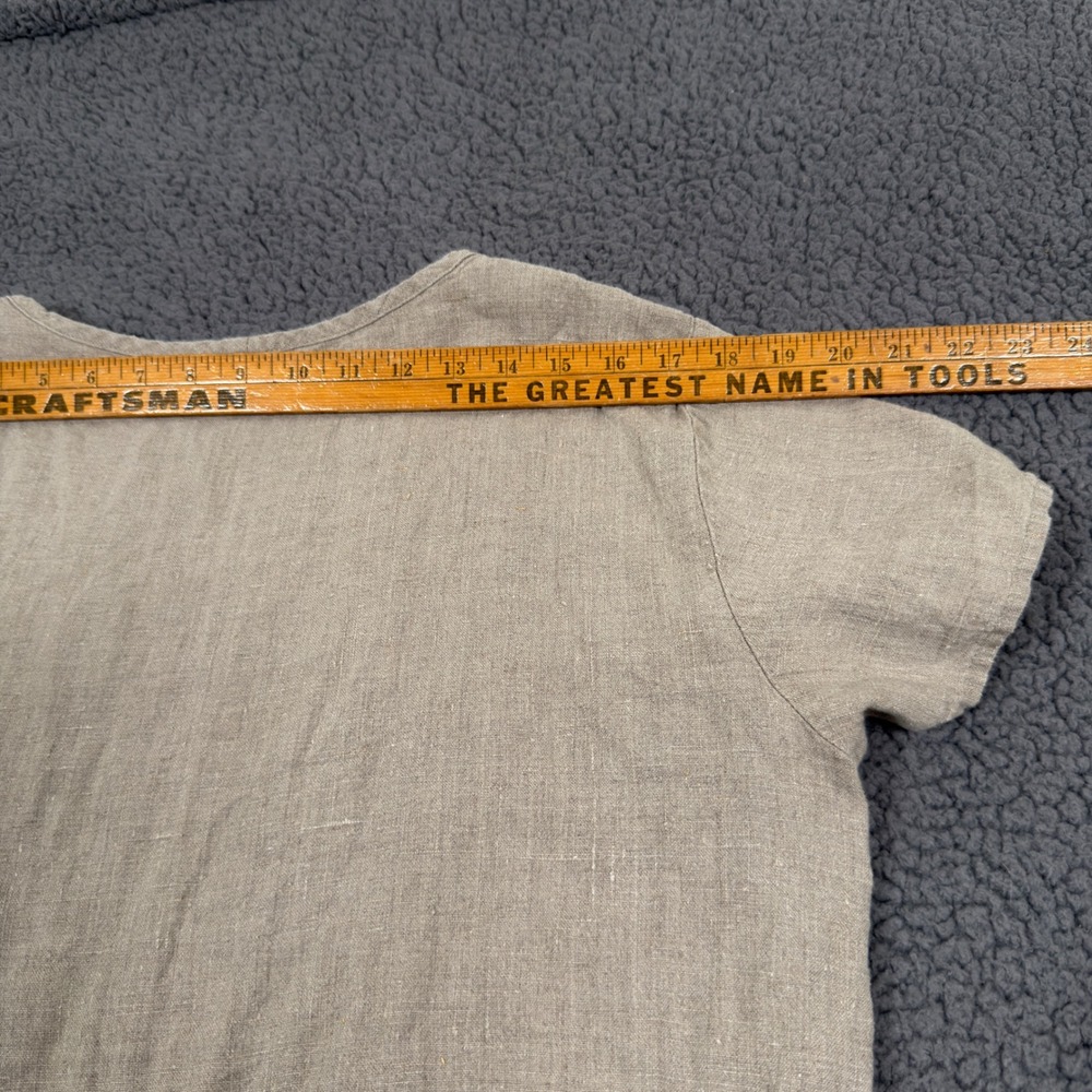 FLAX 100% Linen Short Sleeve Tunic Top Oatmeal Beige Tiered Hem Womens Medium - Picture 5 of 9